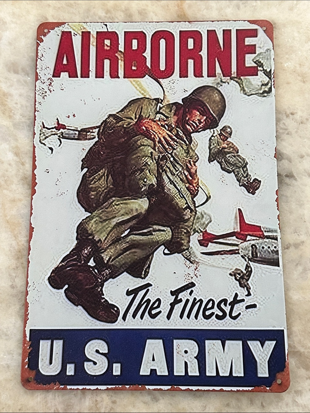AIRBORNE U.S. ARMY Vintage Paratrooper Tin Sign - Olive Green